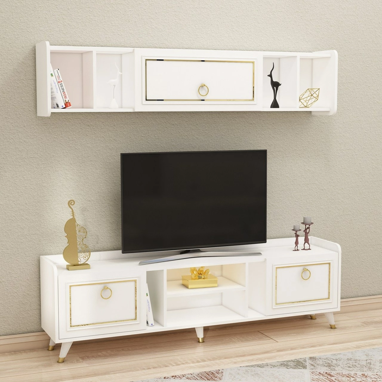 Komodë TV Hanah Home, Alya, e bardhë dhe ari