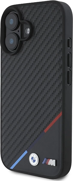 Mbështjellës BMW M Carbon Tricolor Line MagSafe për iPhone 16, Zi