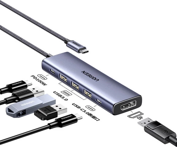 Hub USB-C UGREEN 75642 5-në-1, 100W PD, 4K@60Hz DisplayPort, gri