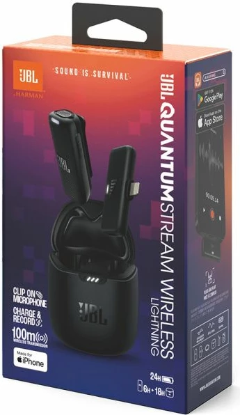 Mikrofon wireless JBL Quantum Stream Wireless Lightning JBLSTRMWLLGHTBLK, 2.4 GHz low-latency, ENC, deri 24h me kutizë karikimi, i zi