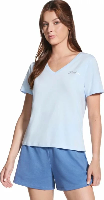 Maicë Skechers Signature V-Neck Tee TP167-SWBL, e kaltër