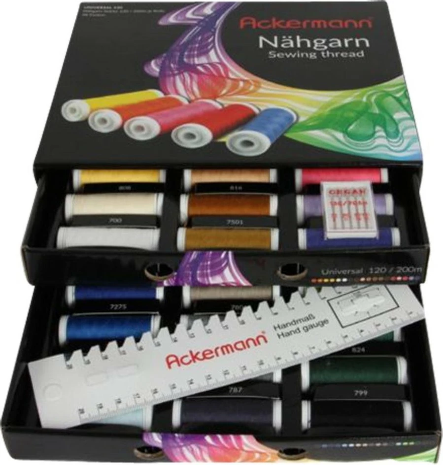 Kuti fije qepjeje Ackermann Nähgarnbox, universal, e zezë