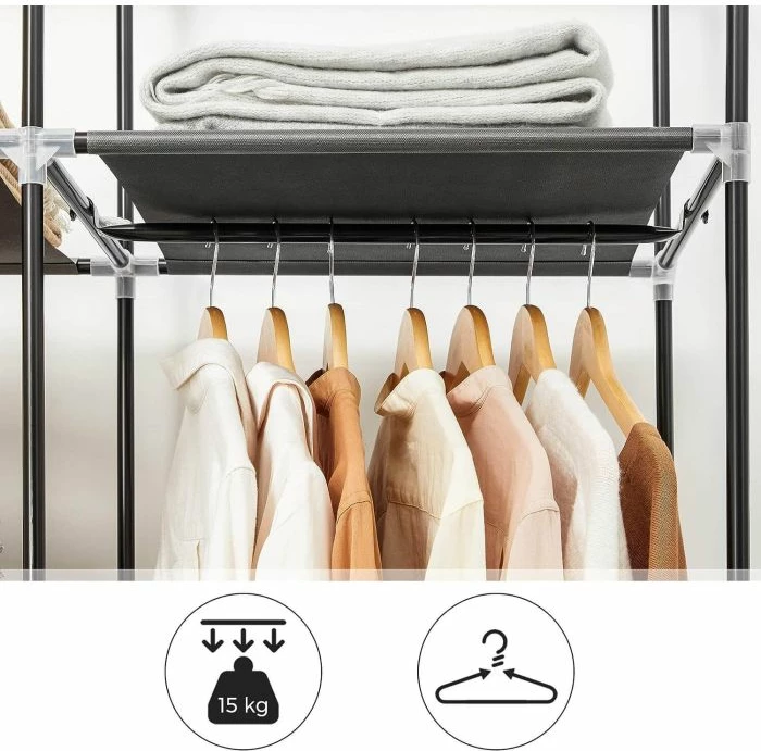 Garderobë prej pëlhure SONGMICS RYG12B 150x45x175 cm, 2 shufra varëse, me rafte, e zezë