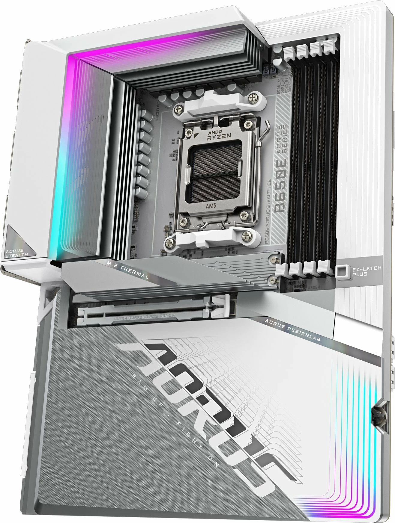 Pllakë amë Gigabyte B650E AORUS Stealth Ice, ATX, DDR5, Wi‑Fi/Bluetooth, e bardhë