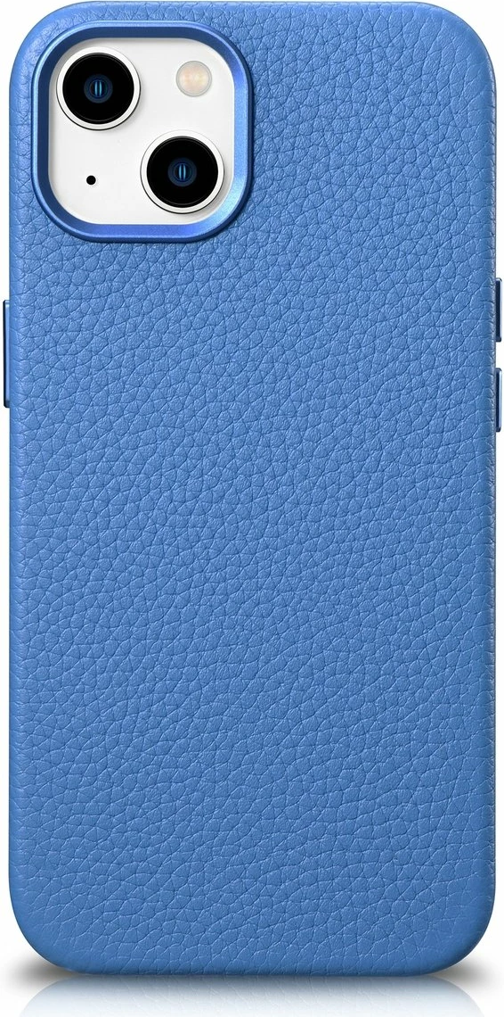 Mbështjellës iCarer Litchi Premium për iPhone 14, lëkurë natyrale, MagSafe, Kaltër e lehtë