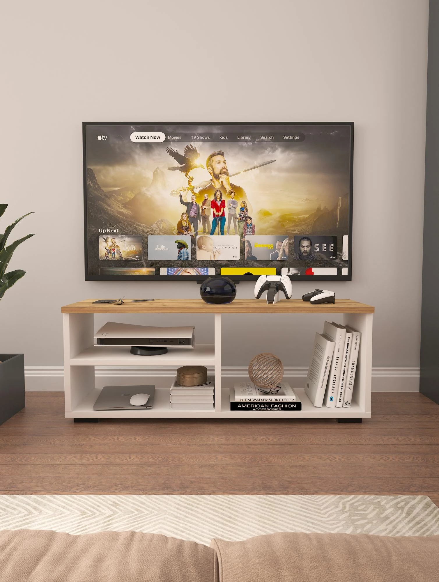 Komodë TV Hanah Home, Tiny, ngjyrë sonomo dhe e bardhë