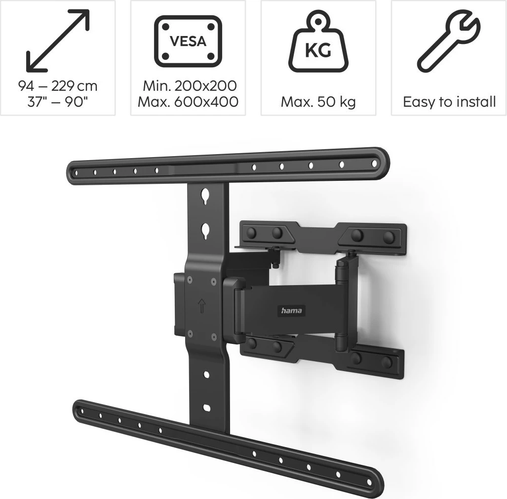 Mbajtëse muri për TV Hama 220851, për LCD/LED 37-90", 50 kg, e zezë