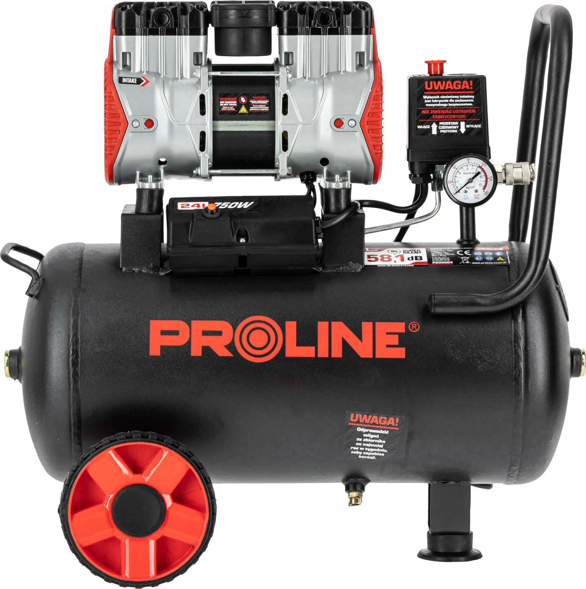 Kompresor ajri pa vaj PROLINE P200004 24L 750W/1HP 8 bar 167 l/min, zi/kuq