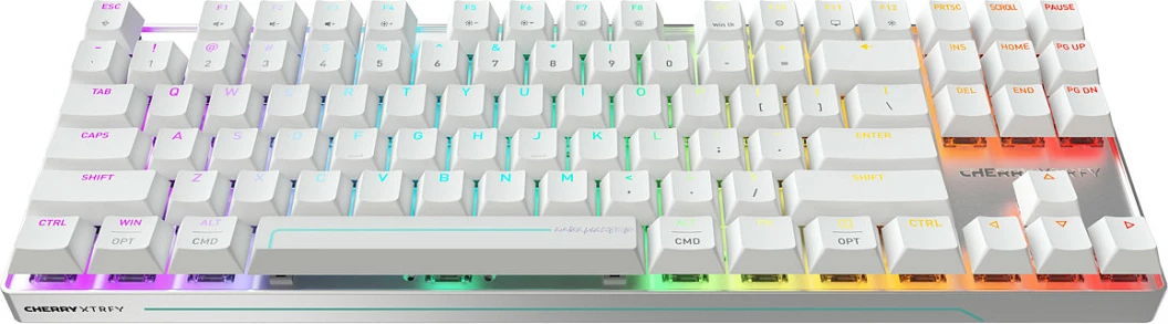 Tastierë gaming CHERRY XTRFY MX 8.2 PRO TMR, Tenkeyless, wireless/USB, RGB, e bardhë