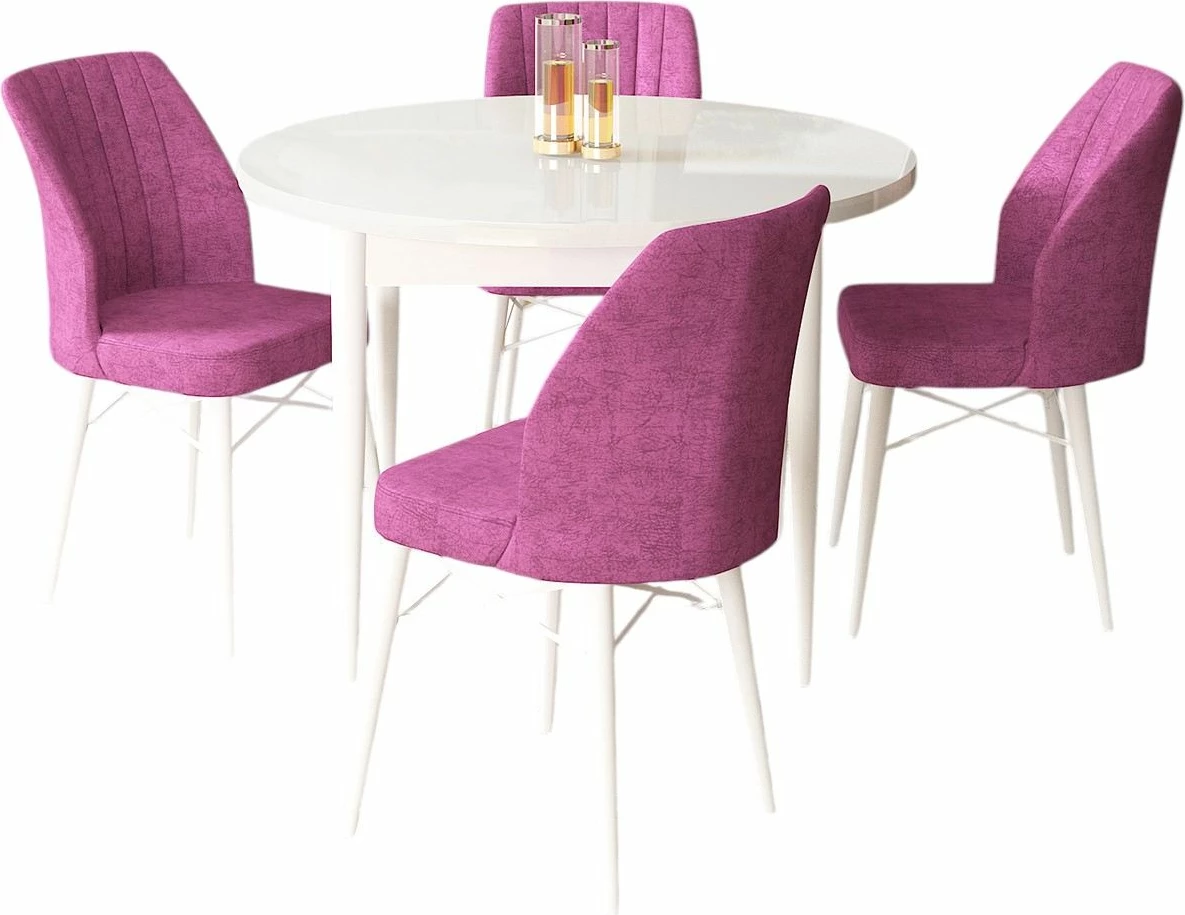 Tavolinë me karrige, 5 copë, Skye Decor, Rox, e bardhë dhe e purpurtë