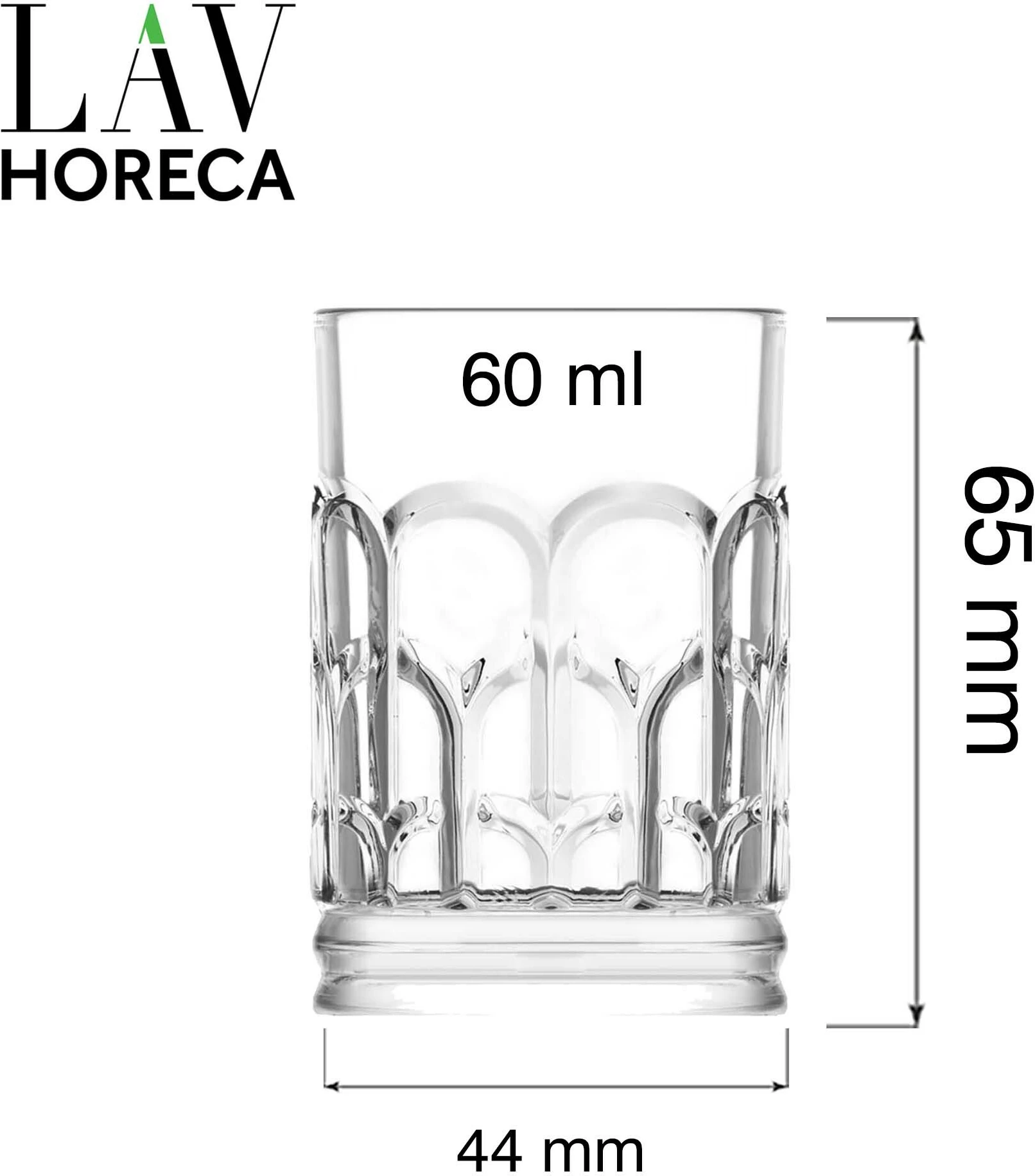 Gotë shot LAV Horeca Archie 60 ml transparente, set 24 copë