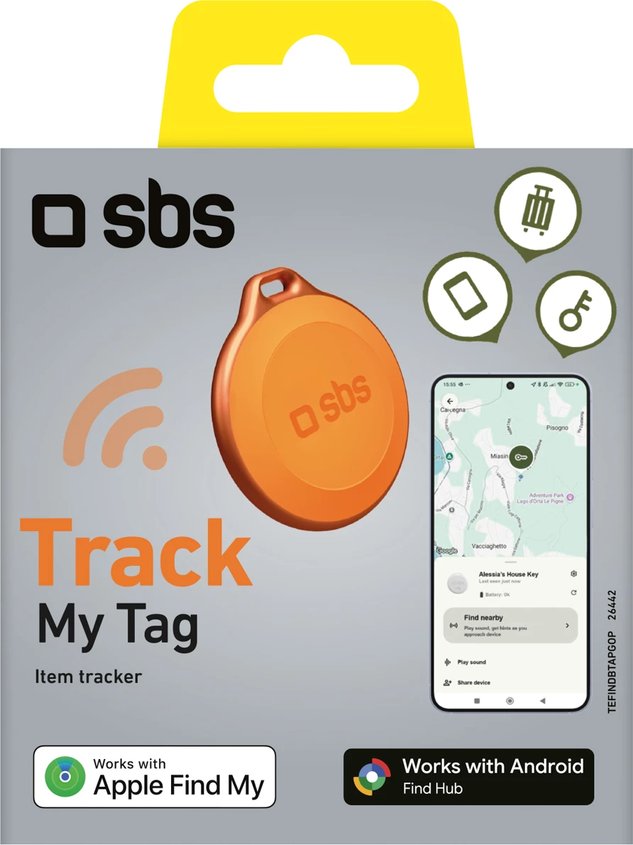Gjurmues universal, SBS Track My Tag, Bluetooth deri 50 m, alarm 90–100 dB, IP65, portokalli, 1 copë