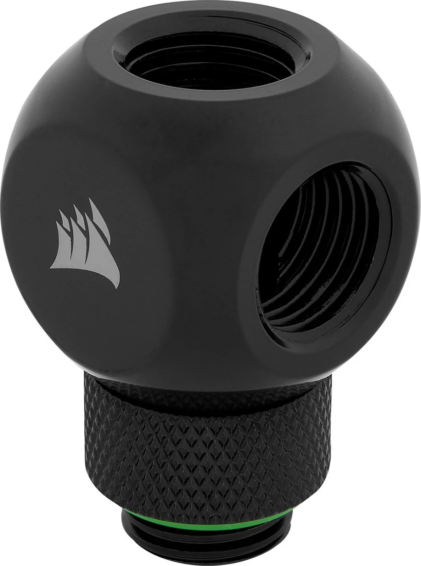 Adapter Y-splitter Corsair Hydro X Series XF, G1/4" mashkull në 2x G1/4" femër, rrotullues, i zi