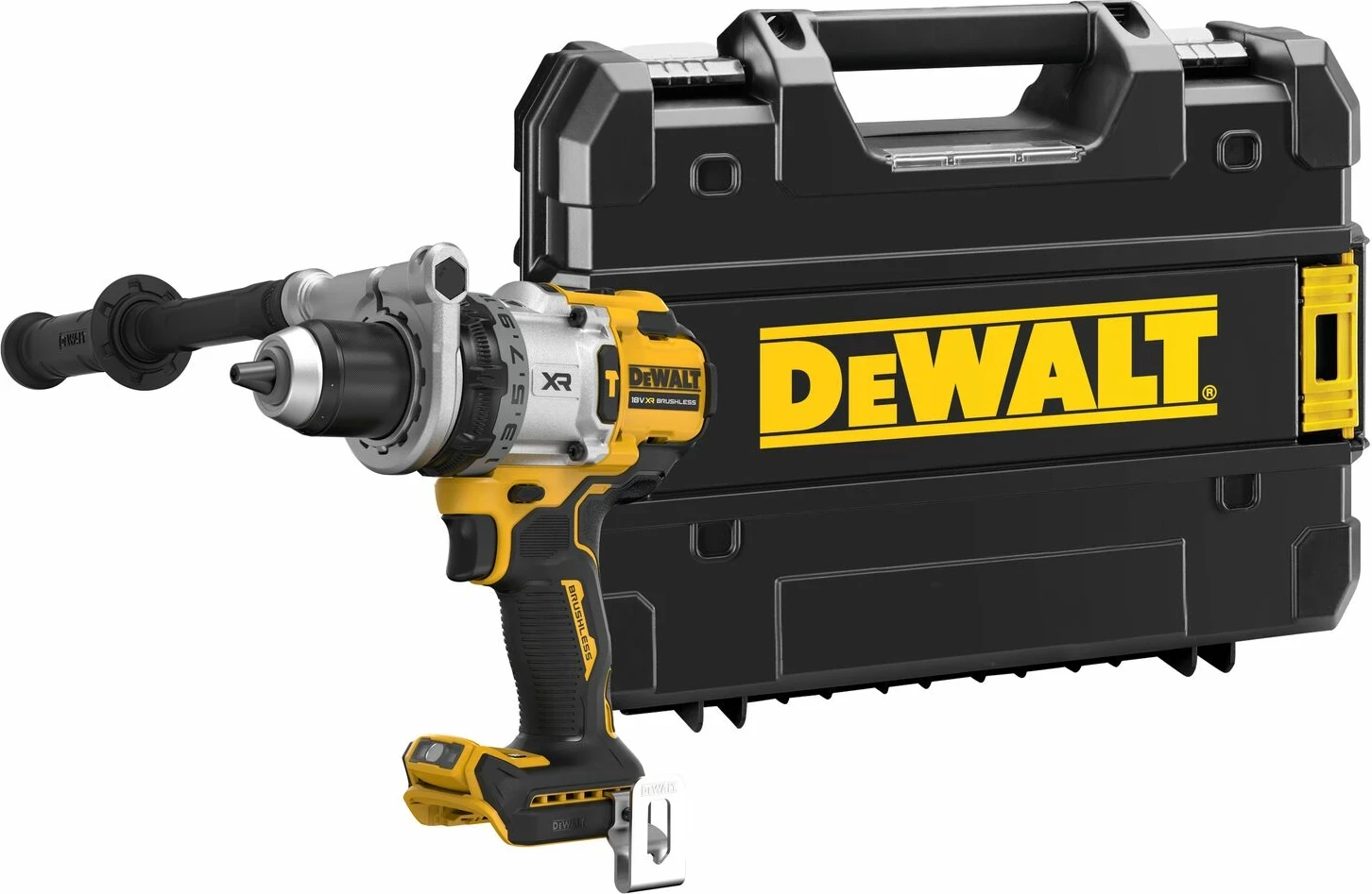 Trapan me goditje/vidhosës akumulator Dewalt DCD1007NT 18V XR, brushless, 3-shpejtësi, pa bateri/karikues, me kasë, verdhë/zezë