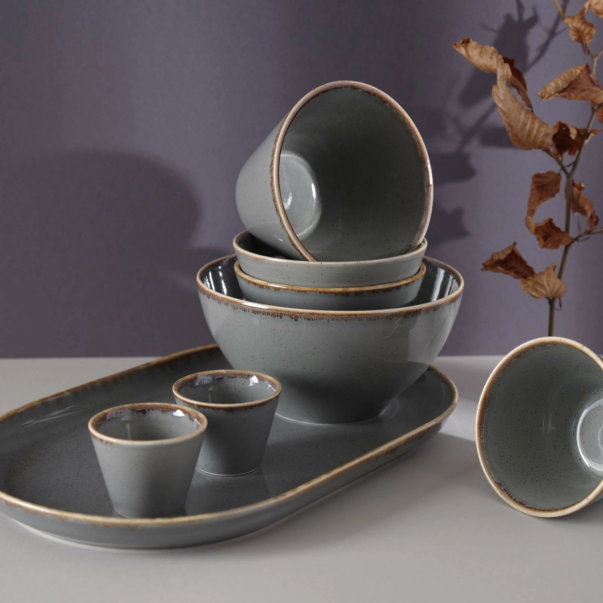 Pjatë coupe Porland Seasons Stone 26 cm, gri e errët, set 6 copë