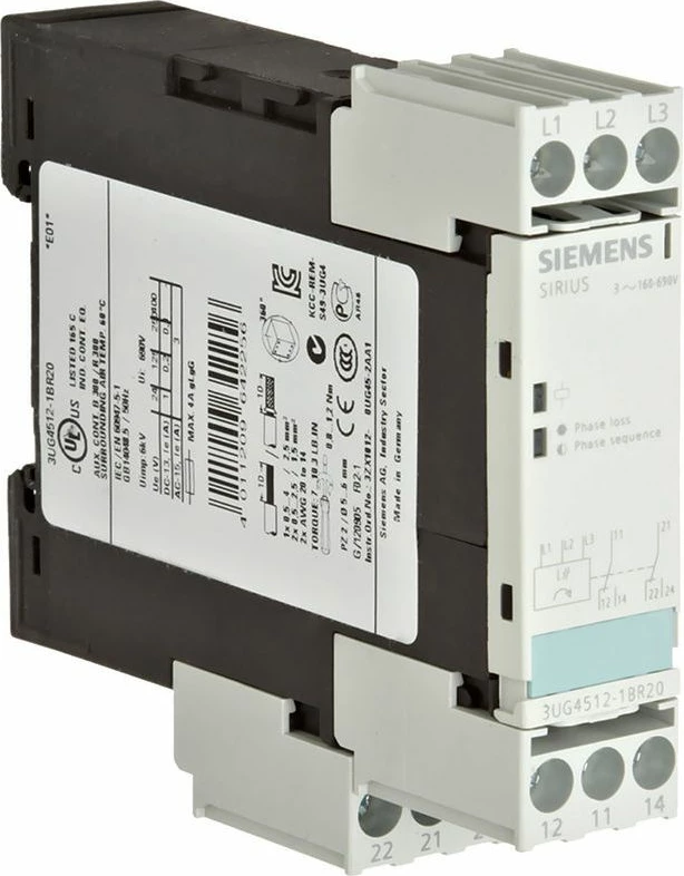 Rele monitorimi faze Siemens 3UG4512-1BR20, 160-690V AC, 3A, 2 kontakte, 0.45s, IP20