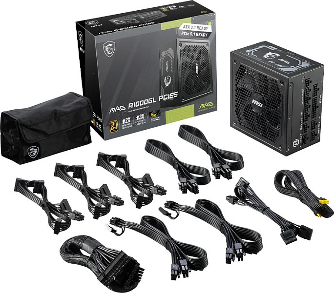 Furnizues rryme MSI MAG A1000GL PCIE5, 1000W, 80 PLUS Gold, ATX 3.1, Fully Modular, zi