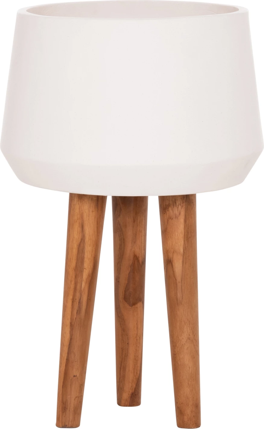 Vazo e brendshme QUAN, çimento fibër, ngjyrë e bardhë, bazë dru tik, Φ40x85cm