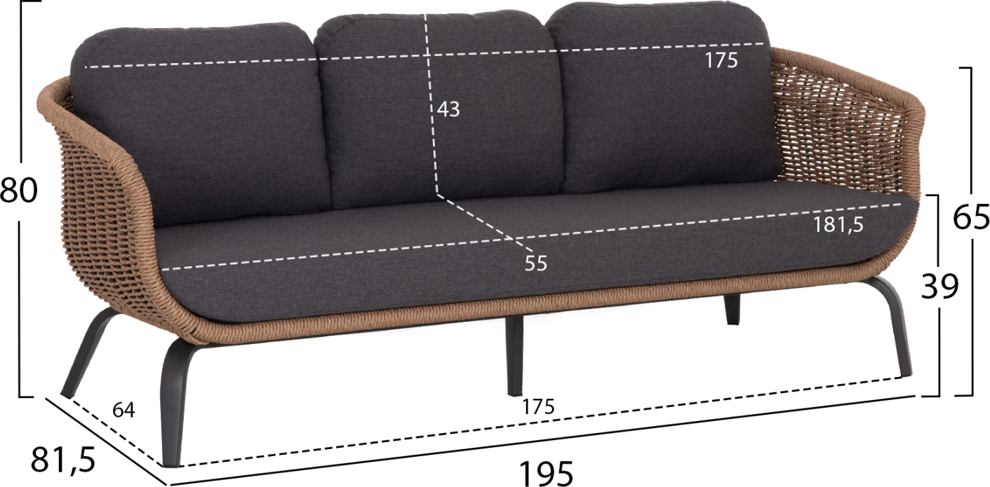 Set lounge për jashtë 5 pjesësh STERN FH6555.01, alumin & pëlhurë, gri, ratan natyral