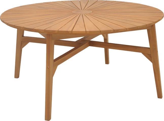 Tavolinë me karrige për terasë, Ganny-Colen, dru tik, ngjyrë natyrale, Φ150x75cm