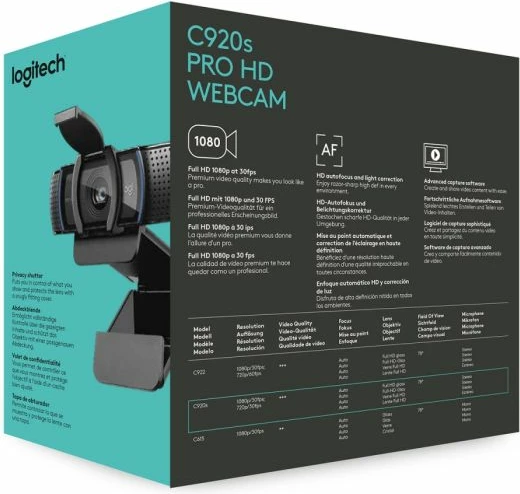 Webkamerë LOGITECH C920s HD Pro 1080p Full HD, USB, me mbulesë privatësie, e zezë