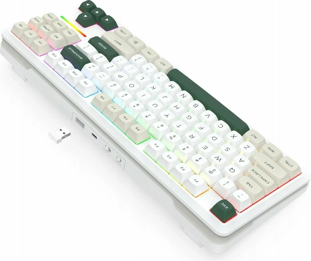 Tastierë gaming Redragon WILDSLASH K734WCG-RGB-PRO 87-taste, mekanike, RGB, Bluetooth/2.4G/USB-C, bateri 4000mAh, e bardhë