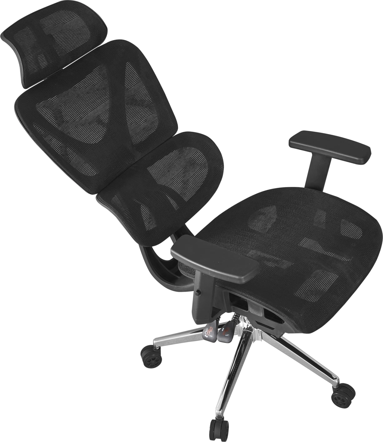 Karrige zyre ergonomike NOVAR, rrjetë e zezë, bazë kromi, 51x49x129cm