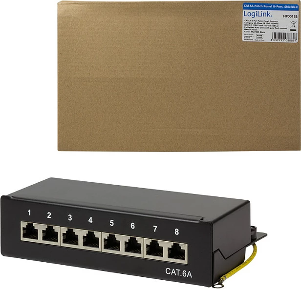 Patch panel desktop LogiLink, 8 porta RJ45, Cat6A STP, e zezë