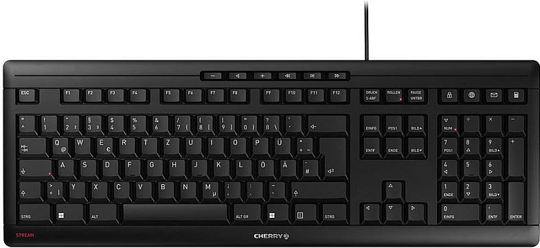 Tastierë Cherry STREAM, me kabllo, full-size, USB, QWERTY portugalisht, e zezë/gri