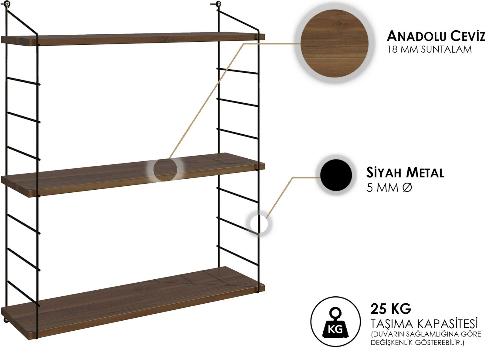 Raft muri Hanah Home Armoni 3'lu, ngjyrë arre