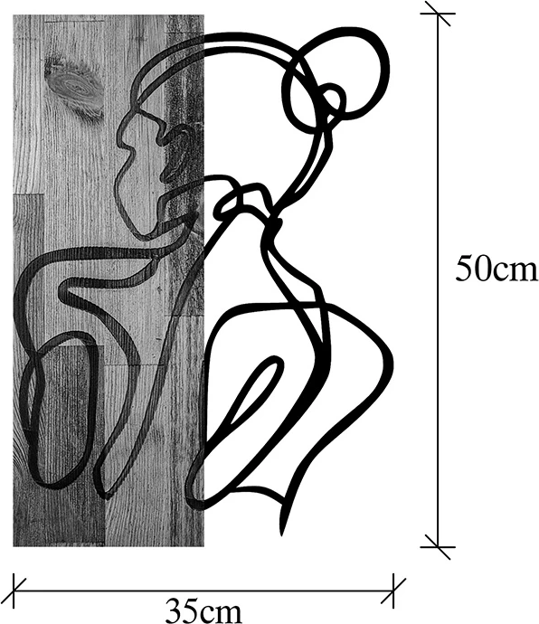 Dekor muri Womanel, dru pishe natyrale, metal i zi, 35x3x50cm