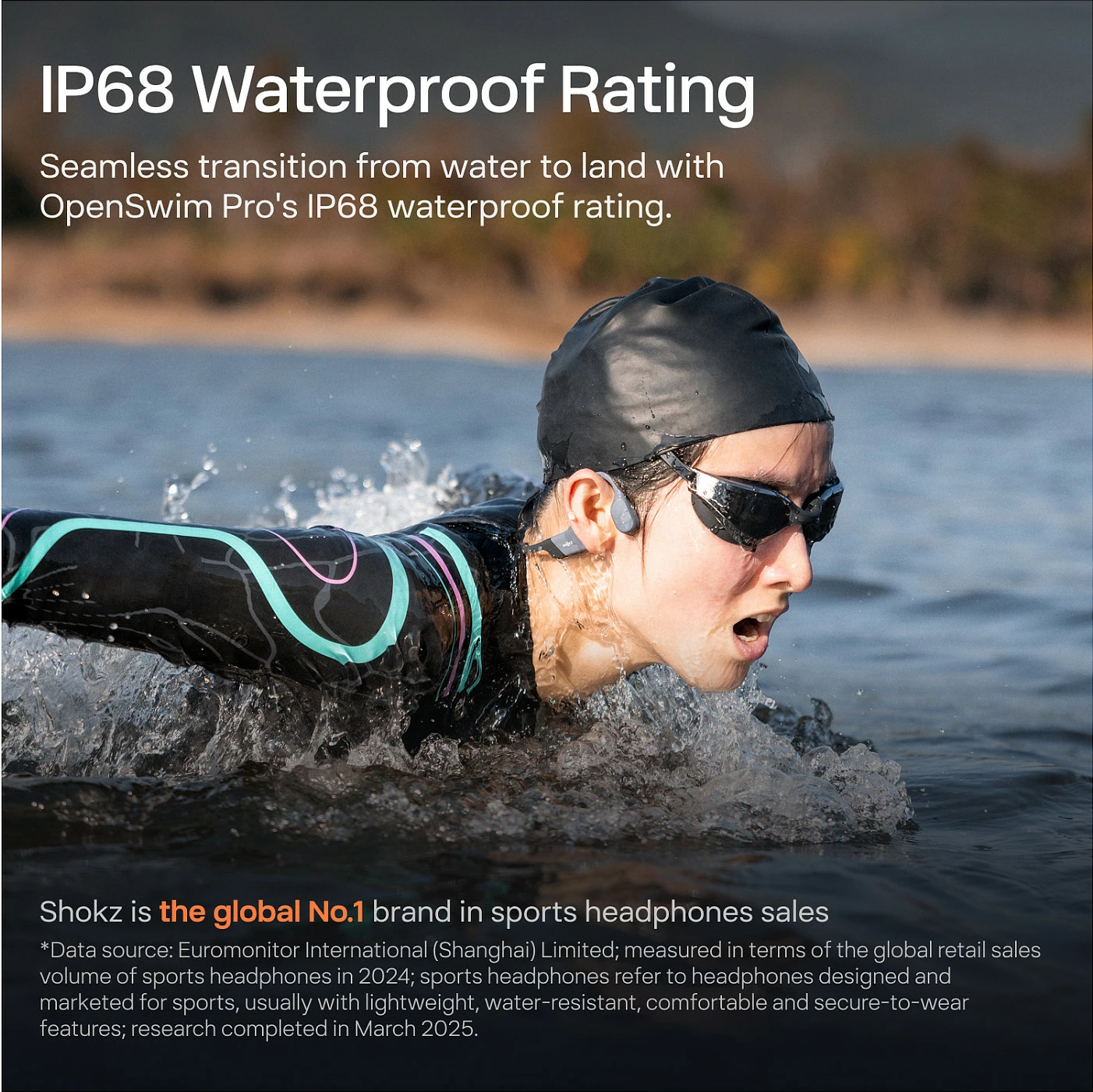 Kufje sportive Shokz OpenSwim Pro, bone conduction, 32GB, Bluetooth 5.4, IP68, gri