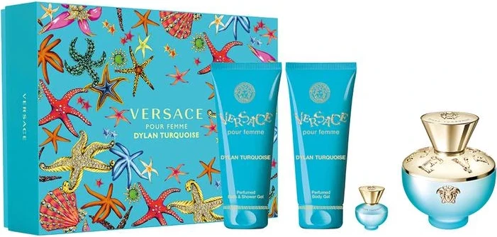 SET Versace Dylan Blue Purple Turquoise ,Eau De Toilette 100+Body Lotion 100+bsg 100