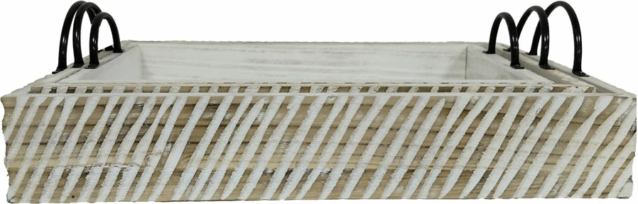 Set tabakash Sengo, 3 copë, dru natyral-bardhë, 60x40x10cm