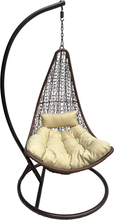 Karrige varëse Soleil, metal kafe, ratan PE kafe, jastëk bezhë, 120x95x195cm