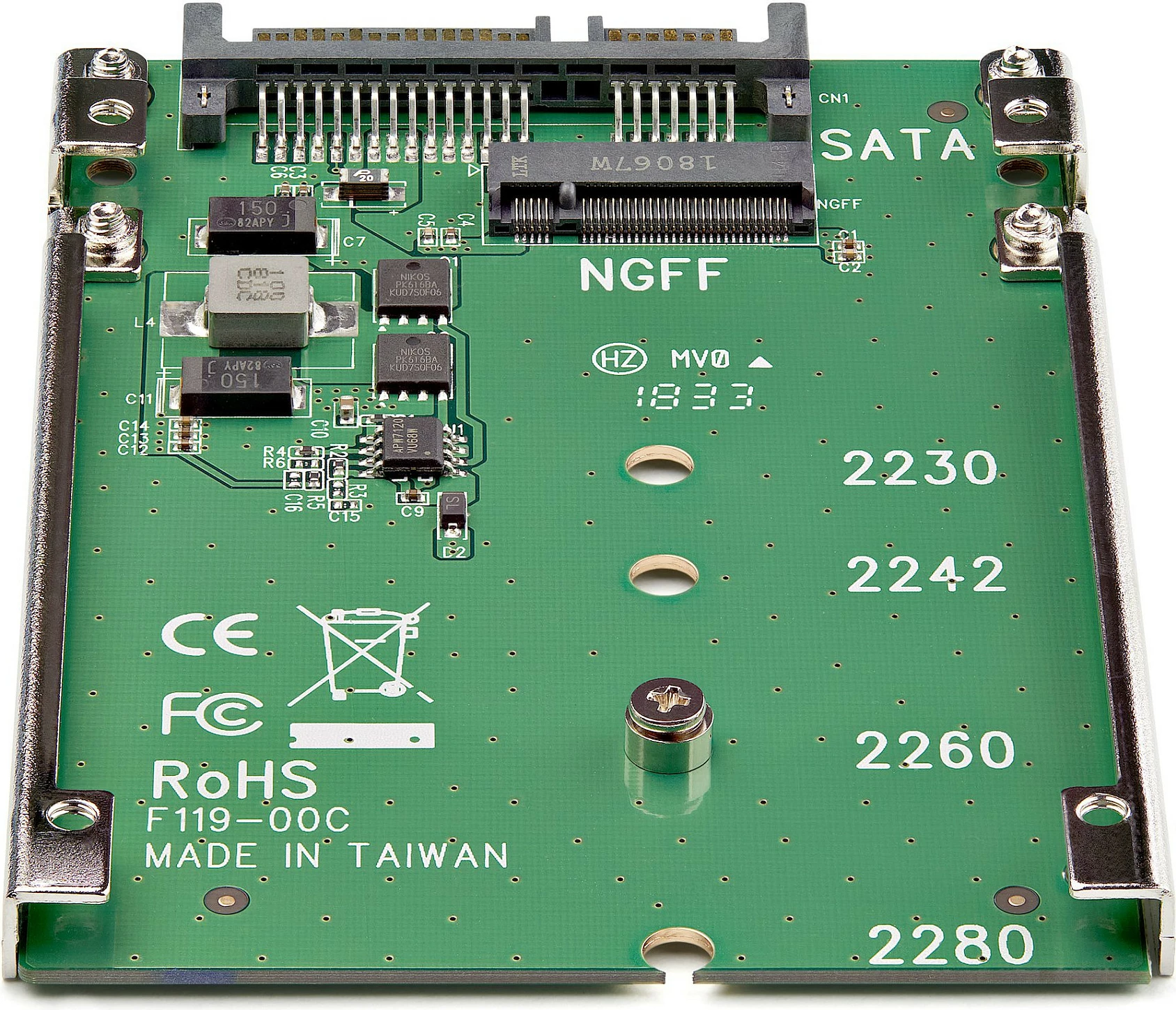 Adapter StarTech SAT32M225, M.2 SATA (NGFF) në 2.5" SATA, SATA III 6Gbps, 7mm, jeshile