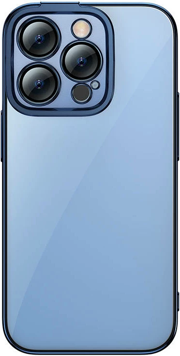 Mbështjellës Baseus Glitter për iPhone 14 Pro me xham të temperuar, kaltër