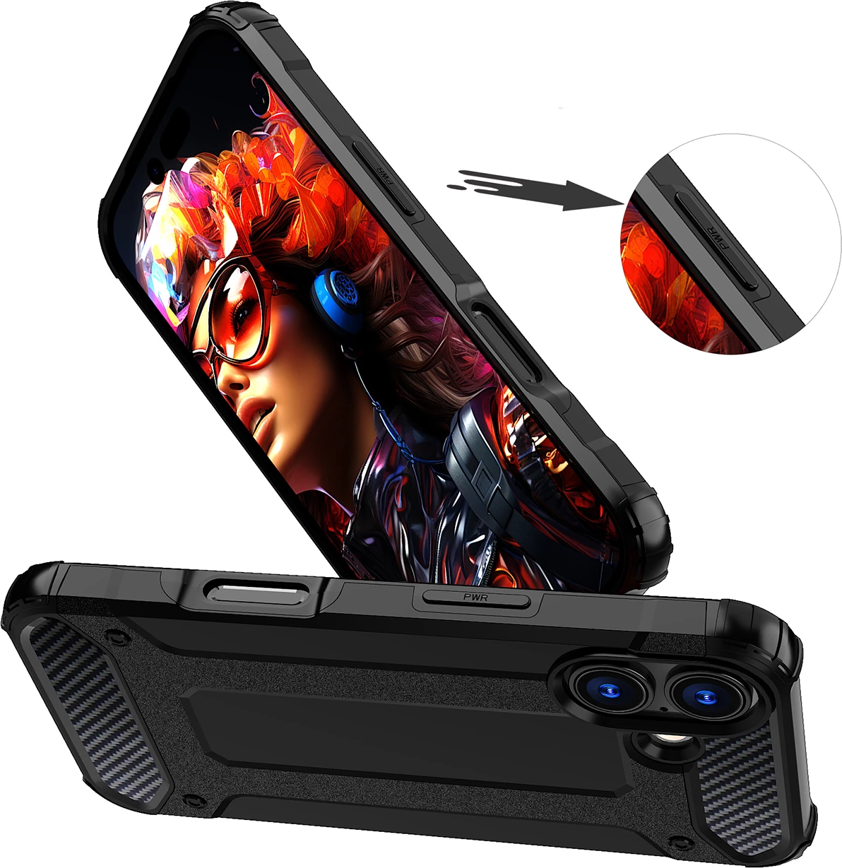 Mbështjellës Hurtel Hybrid Armor për iPhone 17, i zi