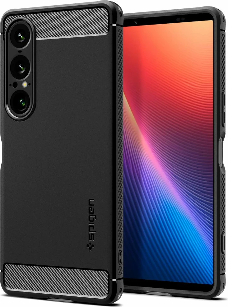 Mbështjellës Spigen Rugged Armor për Sony Xperia 1 VII, TPU i hollë me teksturë karbon, 1 copë, zi mat