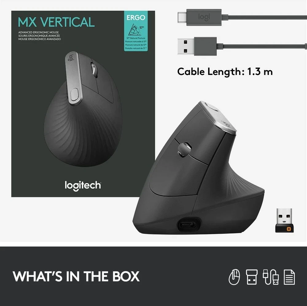 Maus vertikal për dorë të djathtë Logitech, MX, 4000 DPI, wireless/bluetooth