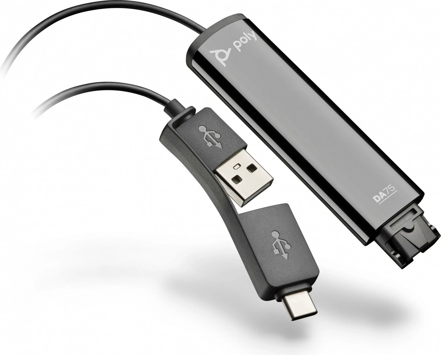 Adapter USB për kufje QD Poly DA75 786C6AA, USB-A + USB-C, i zi