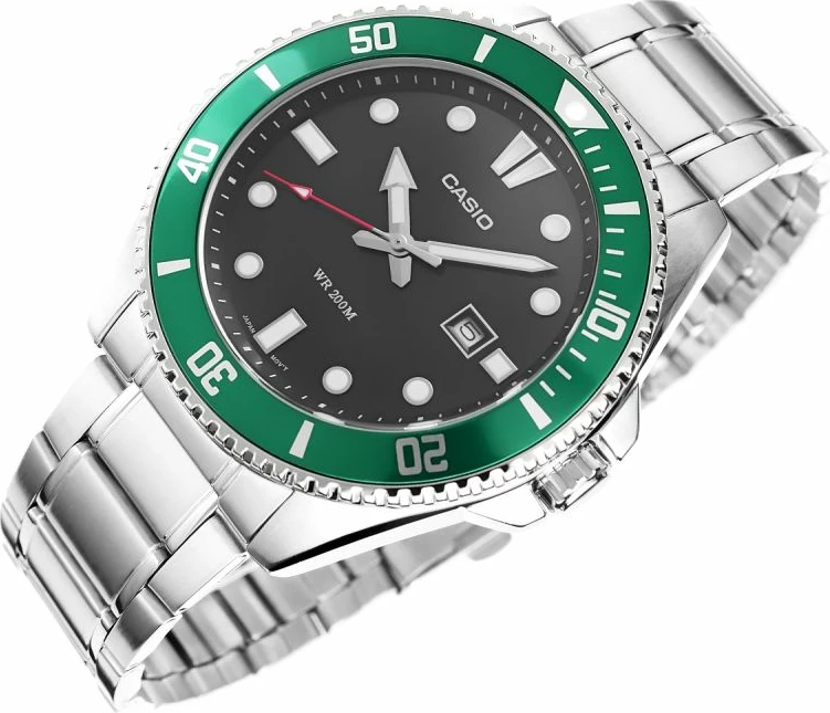 Orë dore për meshkuj Casio, argjendtë-jeshile