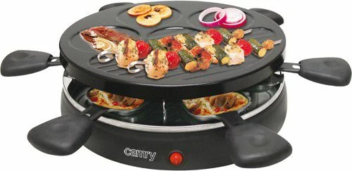 Grill elektrik Camry CR 6606 1200 W me pllakë të çmontueshme, non-stick, 6 tiganë raclette, e zezë