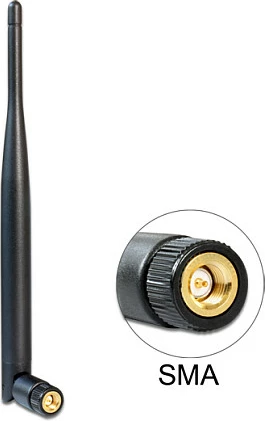 Antenë WiFi DeLOCK 89438, SMA mashkull, 5 dBi, dual-band 2.4/5 GHz, e zezë/ari