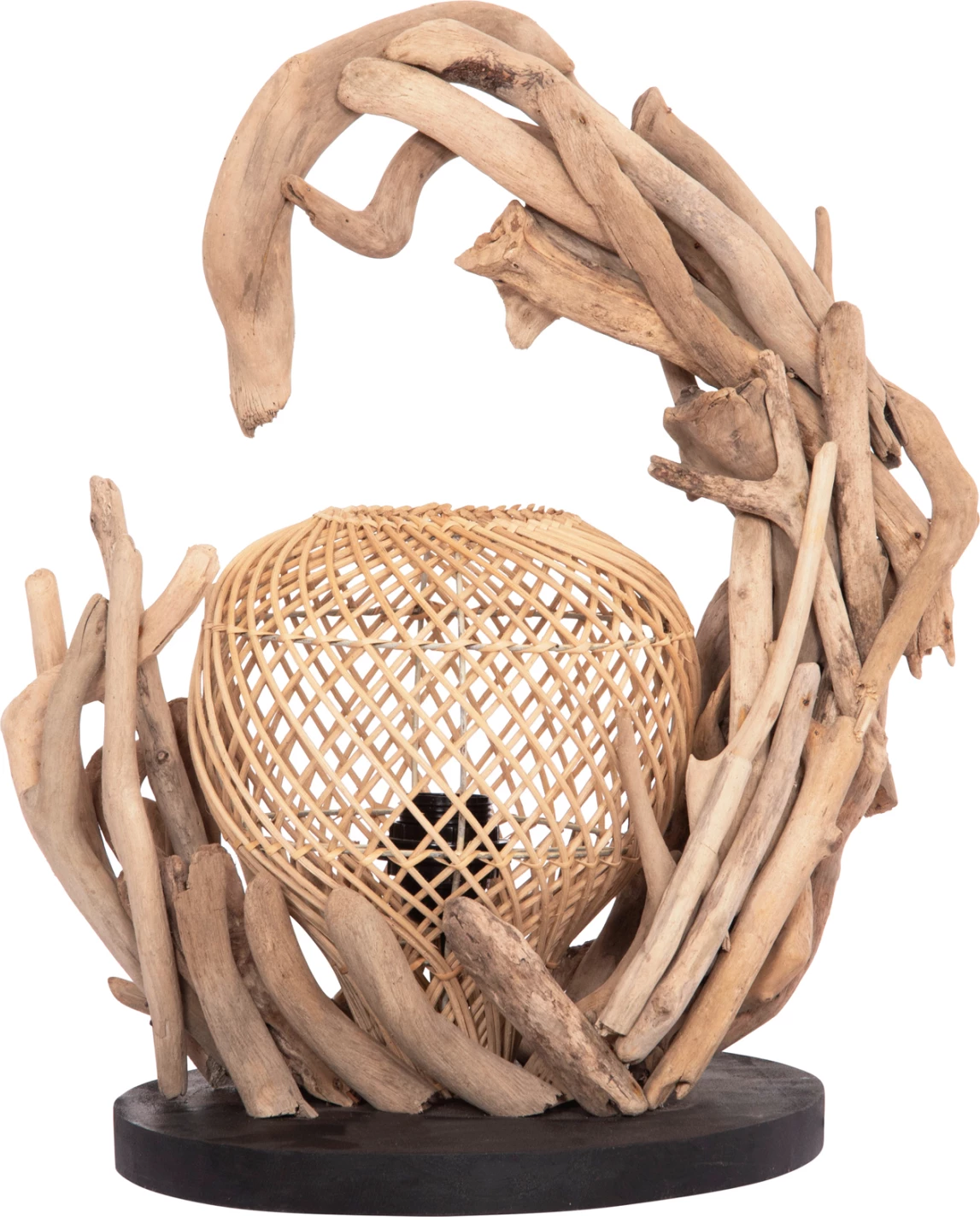 Llambë tavoline dekorative ASHIN, dru i rrjedhur & rattan, 30x30x49Hcm