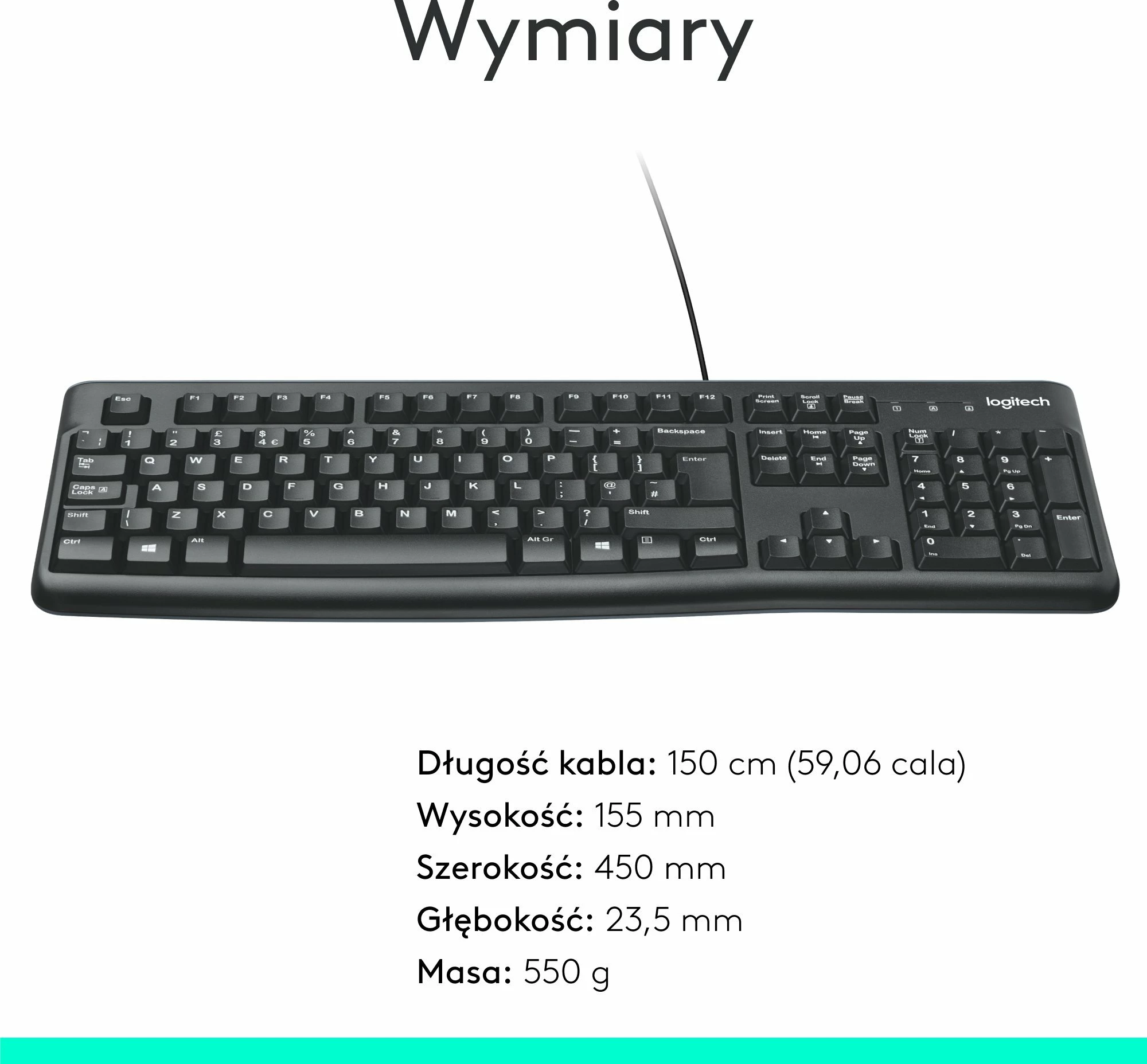 Tastierë Logitech K120 920-002509, USB me kabllo, US INTL, e zezë