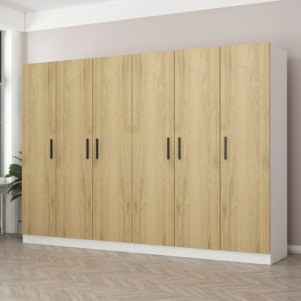 Dollap garderobe, ngjyrë arre, Skye Decor, 270x210x52cm, 8 pjesë