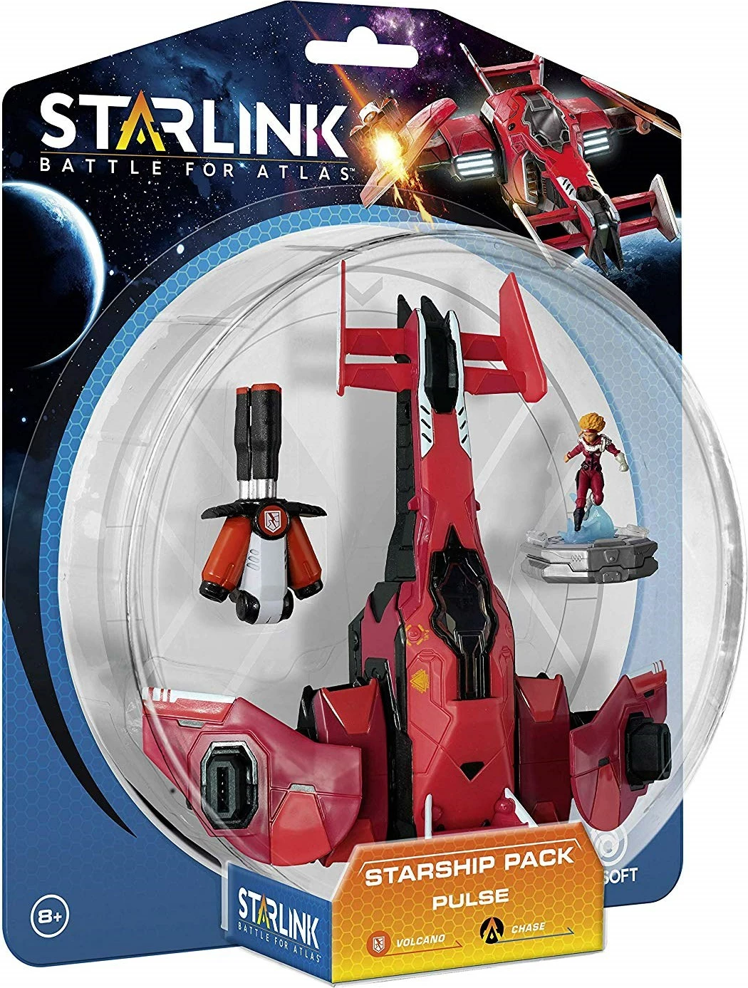 Paketë starship Ubisoft Starlink: Battle for Atlas Pulse, figurë Chase + armë Vulcan, e kuqe