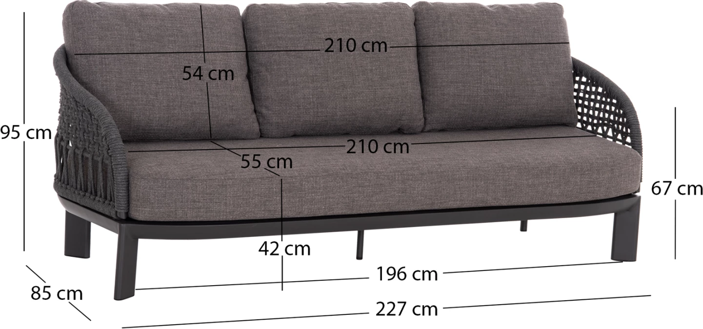 Set lounge 4 pjesësh LADRIS, alumin i zi, litar, jastëkë, CD6405.02