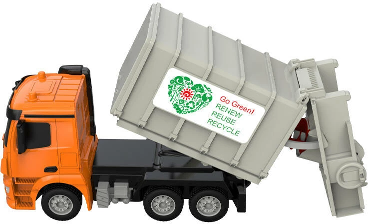 Kamion mbeturinash me telekomandë Double Eagle Mercedes-Benz Antos E676-003, 1:26, portokalli